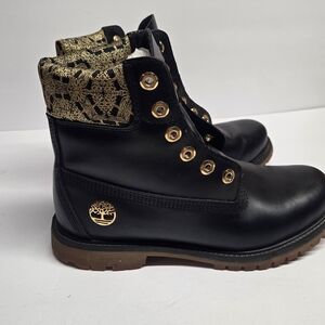 Timberland Black Boots with Gold Accents